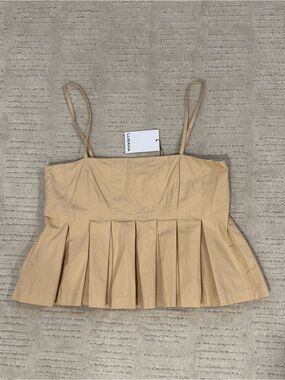 Lusana Karli Pleated Spaghetti-Strap Crop Top